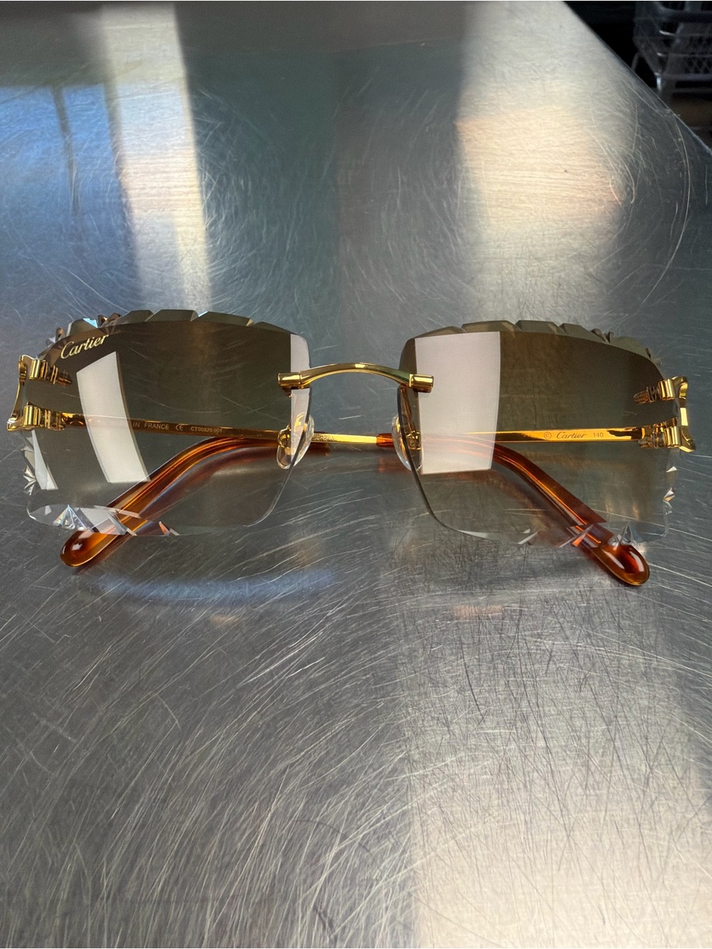 Cartier Gold Rimless Sunglasses with Brown Lenses - Picture 2 of 6